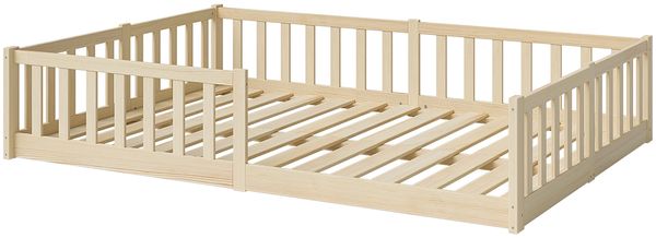 Bellabino 'Vere' Bodenbett 120x200 cm, natur, Massivholz Kiefer, Montessori Kinderbett mit Rausfallschutz und Lattenrost Bild 2