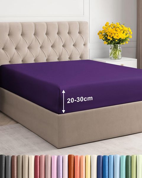 Spannbettlaken 100x200 cm Violett - 30cm (12") Tiefe Tasche - Premium Mikrofaser Spannbetttuch - Weich, Knitter- und Bügelfrei - Atmungsaktiv, Hypoallergen und Oeko-TEX Standard 100 Zertifiziert