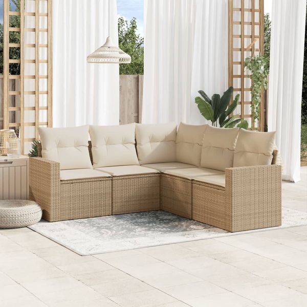 vidaXL 5-tlg. Garten-Sofagarnitur mit Kissen Beige Poly Rattan 3251285