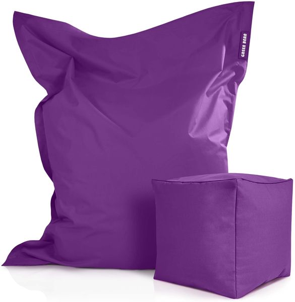 Green Bean® 2er Set XXL Sitzsack inkl. Poufmit mit EPS-Perlen - Riesensitzsack 140x180 Liege-Kissen Bean-Bag - Lila