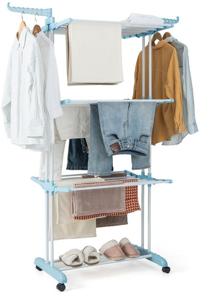 3-stufiger Wäscheständer zusammenklappbarer Wäschetrockner 127 x 63 x 171 cm Blau + Weiß + Schwarz