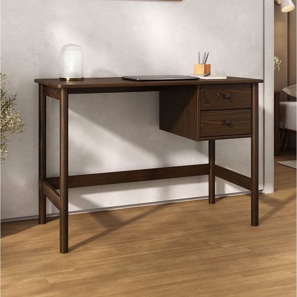 IDIMEX Schreibtisch MARLO, Holzschreibtisch mit 2 Schubladen aus Massivholz Nussbaum farben