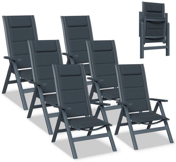 Furnicopia Gartenstuhl Gartenstühle Faltbarer Liegesessel Hochlehner Alu 7-fach verstellbar (Set, 6 St), Bis 120 kg, Stabile Gartenstühle mit Rückenlehne & Armlehnen
