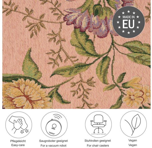 THEKO Teppich Flomi Sagrini, rechteckig, Höhe: 4 mm, Flachgewebe, Pastell-Farben, Blumen Design, mit Bordüre