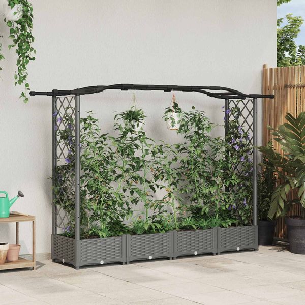 vidaXL Hochbeet mit Rankgitter und Dach Hellgrau 207 x 40 x 123 cm PP 42032577