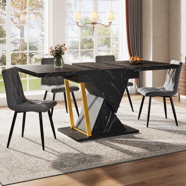 Ausziehbarer Esstisch - Holztisch in schwarz, 110(140) x 80 x 76 cm - Für Küche & Esszimmer - 6 Personen Tisch mit ausziehbarer Platt