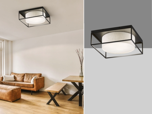 Fischer & Honsel 21329 Deckenleuchte Carre sandschwarz sandfarben Leinen 60cm