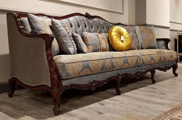 Casa Padrino Luxus Barock Sofa Silber / Beige / Dunkelbraun - Prunkvolles Wohnzimmer Sofa mit elegantem Muster - Barock Möbel