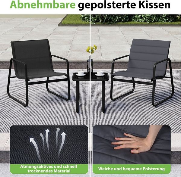 COSTWAY Balkonset, (3-tlg), Bistro-Set, 2 Schaukelstühlen mit Kissen, Tisch