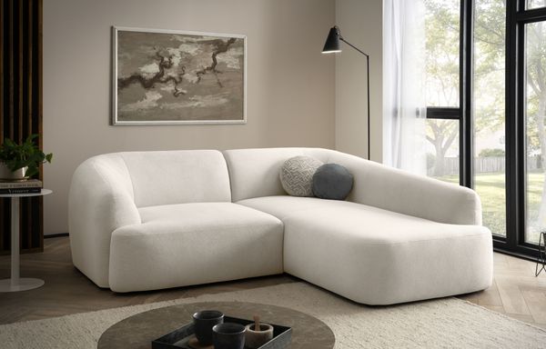 DOMO. collection Ecksofa 100 026, kleine Couch in L-Form, mit Taschenfederkern, organische Form, Sofa, Polsterecke, Eckcouch, Polstergarnitur 216 x 196 x 76 cm (BxTxH), creme