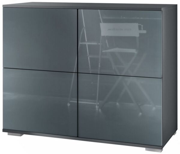Vladon Kommode Rova V2 (Moderner Küchenschrank, mit 4 Push-to-Open Türen), Anthrazit matt / Grau Hochglanz (92,5 x 75.5 x 35)