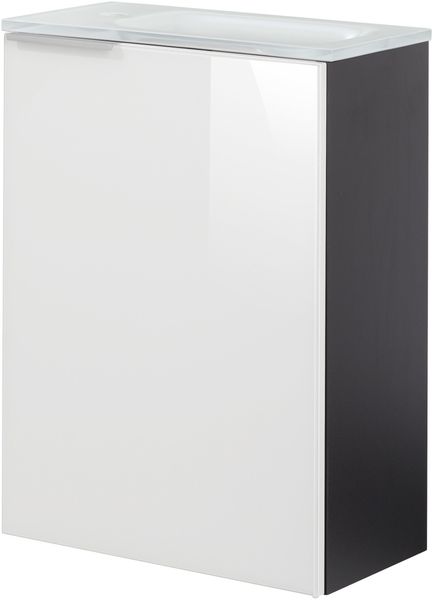 FACKELMANN SBC KARA Gäste WC Waschtisch Set 45 cm breit, Weiß/Anthrazit, Waschbecken Glas Weiß, Türanschlag rechts