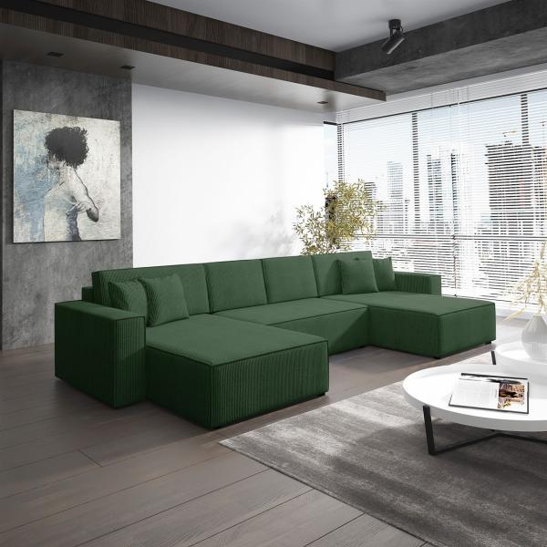 Wohnlandschaft Schlafsofa Sofa CONOR PREMIUM Stoff Poso Dunkelgrün