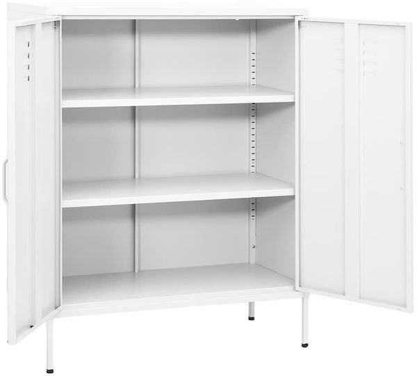 Sideboard KEVI Metall Weiß 80x35x101,5 cm Stahl | Flurschrank Metallschrank Lagerschrank Beistellschrank Wohnzimmer Bild 3