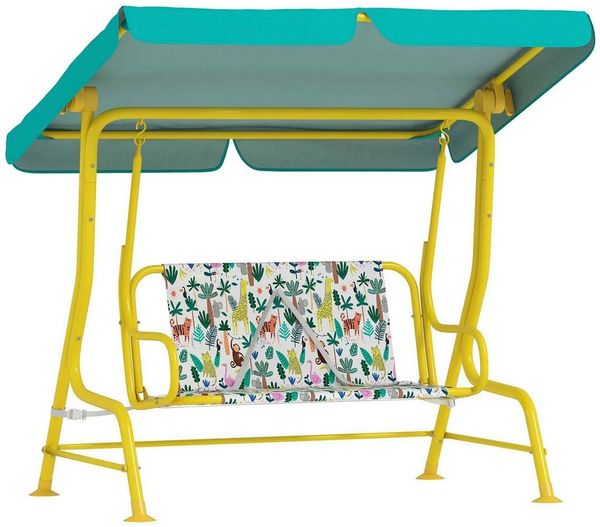 AIYAPLAY Hollywoodschaukel mit verstellbarem Sonnendach, Sicherheitsgurten, 2-Sitzer, Schaukelfunktion, Gartenschaukel, 1 tlg, 2-Sitzer Kinderschaukel, für Garten Terrasse für 3-6 Jahre Kinder bis 60 kg Grün