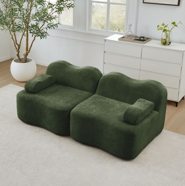 Modulares Sofa aus Samt, Wellenform, rahmenlos, 192x98x70 cm, grün