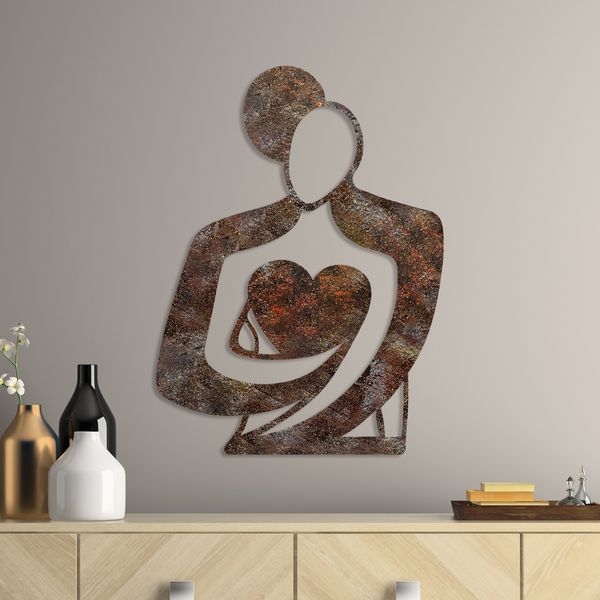 dekoratives Wandaccessoire aus Metall, 'Rusty Hug', 70 x 0,15 x 52, Antiquität