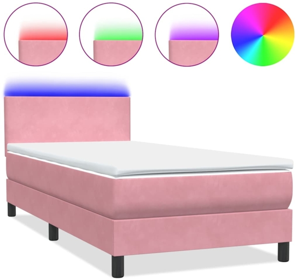 vidaXL Boxspringbett mit Matratze & LED Rosa 80x220 cm Samt 3316718