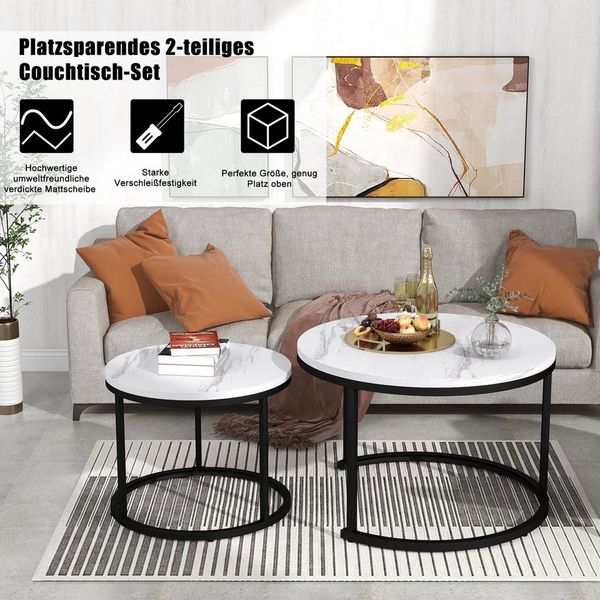Flieks Couchtisch, Runder geschachtelter Beistelltisch Couchtisch 2er Set