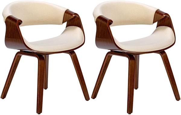 CLP 2er Set Esszimmerstuhl Foley mit Armlehne und Holzgestell,walnuss/creme Stoff