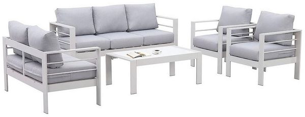 MeXo Gartenlounge-Set Gartenmöbel Set Aluminium, (12cm Deluxe Relax-Sitzkissen, 5-tlg, Belastbarkeit pro Sitzplatz 140kg), Lounge Gartenmöbelset xxl, pflegeleichte Polywood-Tischplatte