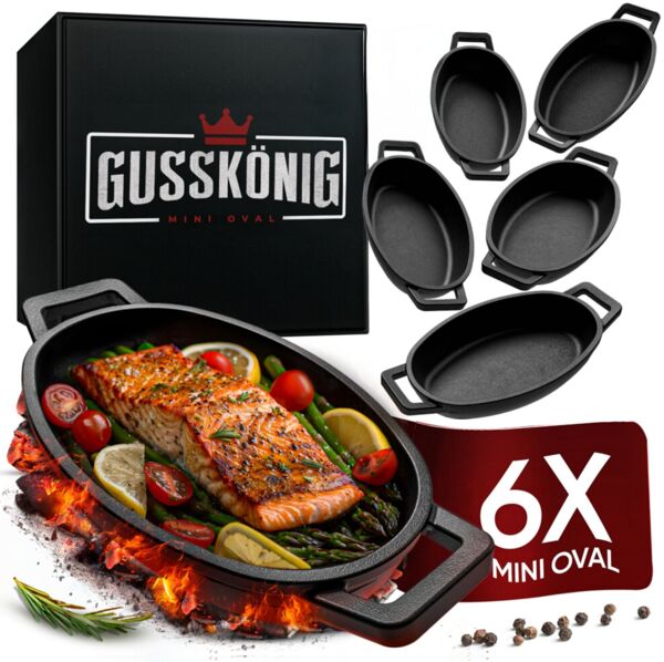 6er Mini Servierpfannen-Set oval – für Induktion & Grill, hitzebeständig, ideal zum Servieren, Überbacken & Warmhalten