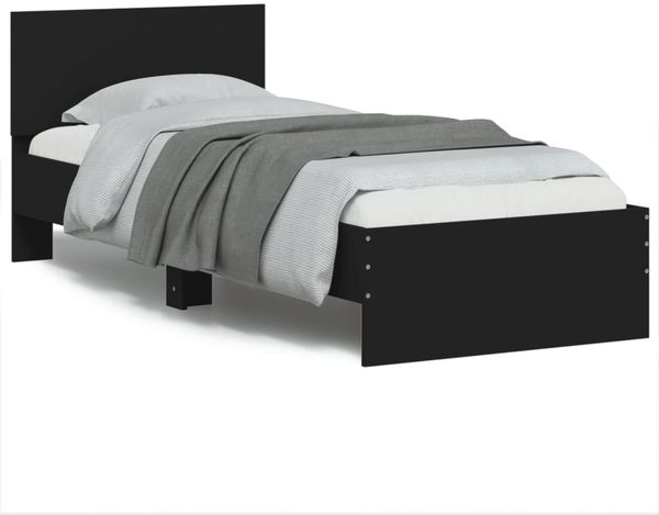 vidaXL Bettgestell mit Kopfteil und LED-Leuchten Schwarz 75x190 cm 838842