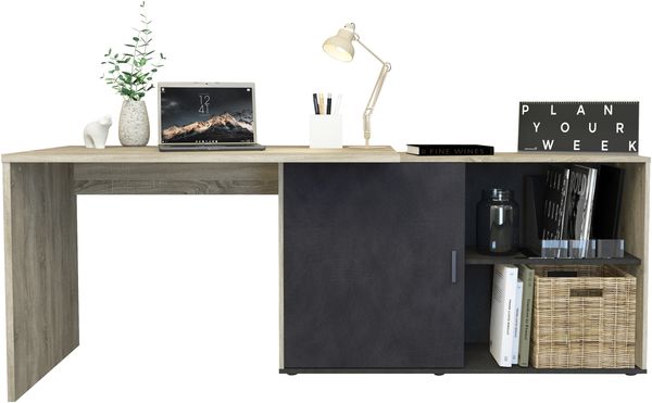 FMD Möbel - VALLEY - Schreibtisch - melaminharzbeschichtete Spanplatte - Eiche Nb / Matera - 118 x 75 x 124,5cm