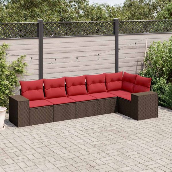 vidaXL 6-teiliges Gartensofa-Set mit Kissen, braun, Polyrattan 3222593