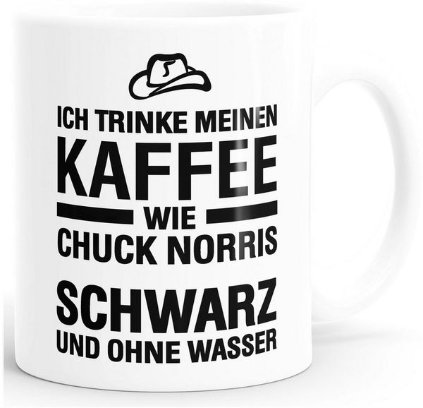 MoonWorks Tasse Kaffee-Tasse Ich trinke meinen Kaffee wie Chuck Norris - schwarz und, Keramik