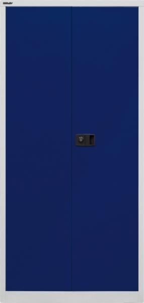 BISLEY Flügeltürenschrank Universal, 4 verzinkte Fachböden, 5 OH, Metall, 505 Korpus Lichtgrau, Fronten Oxfordblau, 40 x 91,4 x 195 cm