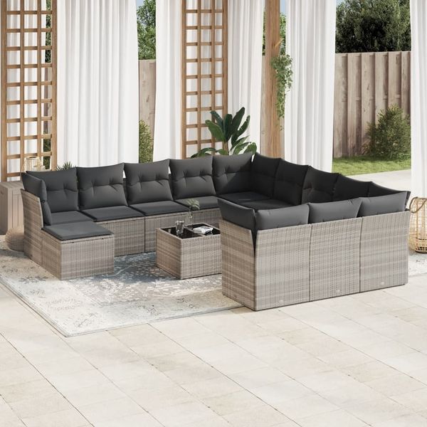 vidaXL 13-tlg. Garten-Sofagarnitur mit Kissen Hellgrau Poly Rattan 3250481