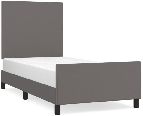 Einzelbett, Polsterbett mit Kopfteil Kunstleder Grau 90x200 cm