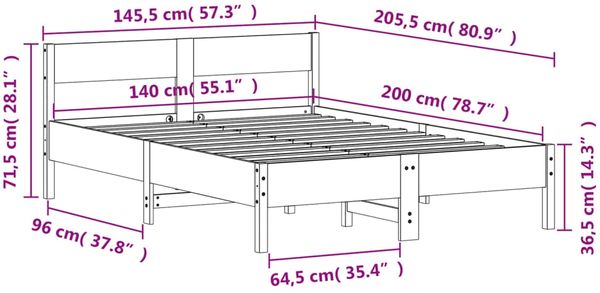 vidaXL Massivholzbett ohne Matratze Wachsbraun 140x200 cm Kiefernholz 842753 Bild 9