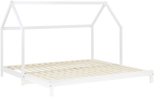 Kinderbett mit 2 Matratzen ausziehbar Hausbett 90x200 Gästebett Ausziehbett Funktionsbett Holz Weiß Kinderdoppelbett Bett Bettenhaus Spielbett Bild 4