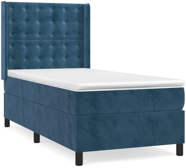 vidaXL Boxspringbett mit Matratze Dunkelblau 90x200 cm Samt 3132901