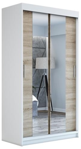 Schwebetürenschrank NEO 2-türig Schrank 120 cm (mit Spiegel) Farbe: Weiß , sonoma