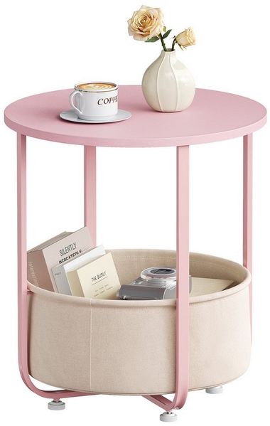 Woltu Beistelltisch, klein, mit abnehmbarem Stoffkorb, für Wohnzimmer Schlafzimmer