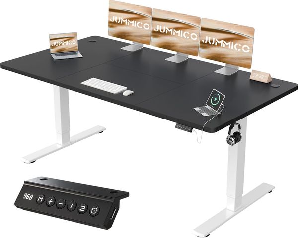 JUMMICO Höhenverstellbarer Schreibtisch mit USB-Ladeanschluss 180x80 cm, Schreibtisch Höhenverstellbar Elektrisch, Steh-Sitz Tisch Stehpult Verstellbarer Computertisch,Standing Desk