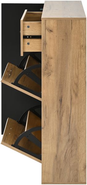 Merax Schuhschrank, mit verstellbaren Regalen Schrank, schwarz Griffen, 1 Schubladen, 2 Klappschuhschrank und 1 Türen, schwarz und Naturtönen Bild 6