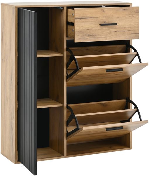 Merax Schuhschrank, mit verstellbaren Regalen Schrank, schwarz Griffen, 1 Schubladen, 2 Klappschuhschrank und 1 Türen, schwarz und Naturtönen Bild 8