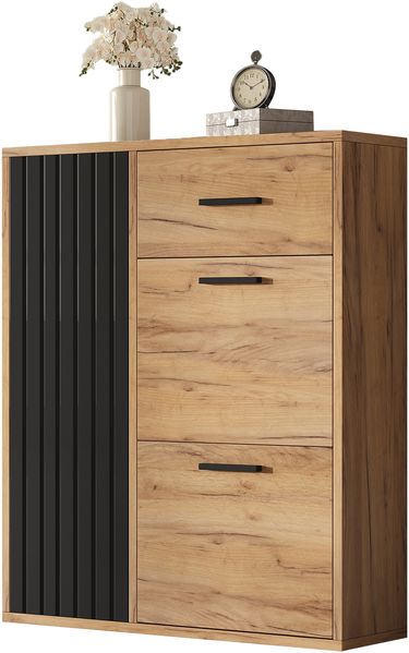 Merax Schuhschrank, mit verstellbaren Regalen Schrank, schwarz Griffen, 1 Schubladen, 2 Klappschuhschrank und 1 Türen, schwarz und Naturtönen Bild 10
