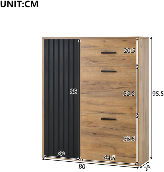 Merax Schuhschrank, mit verstellbaren Regalen Schrank, schwarz Griffen, 1 Schubladen, 2 Klappschuhschrank und 1 Türen, schwarz und Naturtönen Bild 4