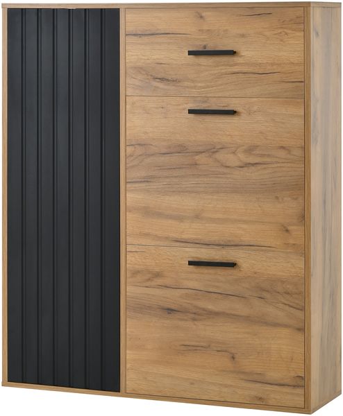 Merax Schuhschrank, mit verstellbaren Regalen Schrank, schwarz Griffen, 1 Schubladen, 2 Klappschuhschrank und 1 Türen, schwarz und Naturtönen Bild 9
