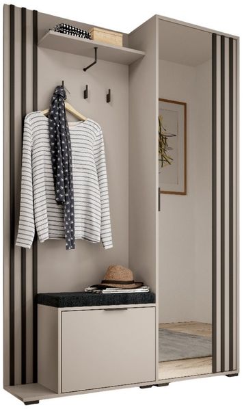 MOEBLO Kompaktgarderobe JOHN (Dielenschrank Wandschrank Regal Diele & Flur Kleiderschrank Schuhschrank, mit Spiegel Flurgarderobe Schrank Kompaktgarderobe), (BxHxT): 135x197x34cm