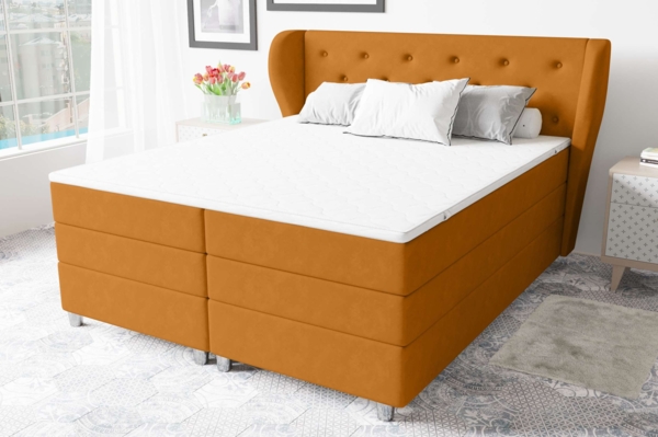 99rooms Helios Boxspringbett 180x200 cm Velours SORO Orange Taschen-Federung