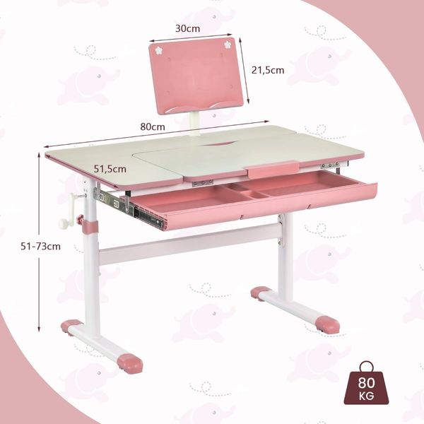 Kinderschreibtisch höhenverstellbar Schülerschreibtisch mit Kinder Schreibtischstuhl für 3-10 J. Kinder Rosa