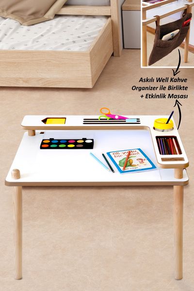 Kinderspieltisch mit Organizer 40 x 140 x 52 cm Holz Braun 89860527 [en. casa]