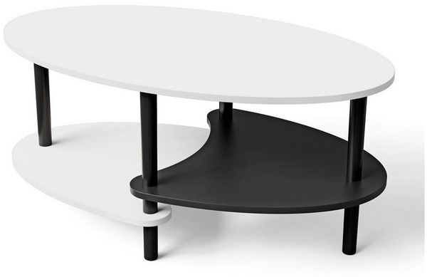 JEOBEST Couchtisch Doppelschicht Couchtisch, Beistelltisch Sofatisch mit 2 Etagen Ablagen, Wohnzimmertisch Oval 90 x 50 x 42 cm, einfacher Aufbau