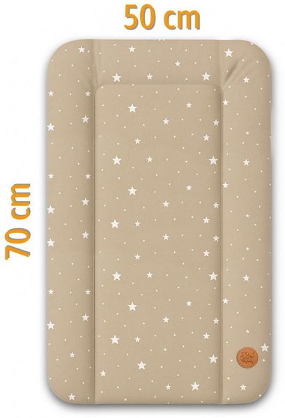 Wickelauflage Wickelunterlage abwaschbar und wasserdicht 70x50 cm - Wickelmatte zum Auflegen auf Wickeltisch Wickelaufsatz Wickelkommode oder Waschmaschine changing mat 70x50 Beige mit Weiß Sternen